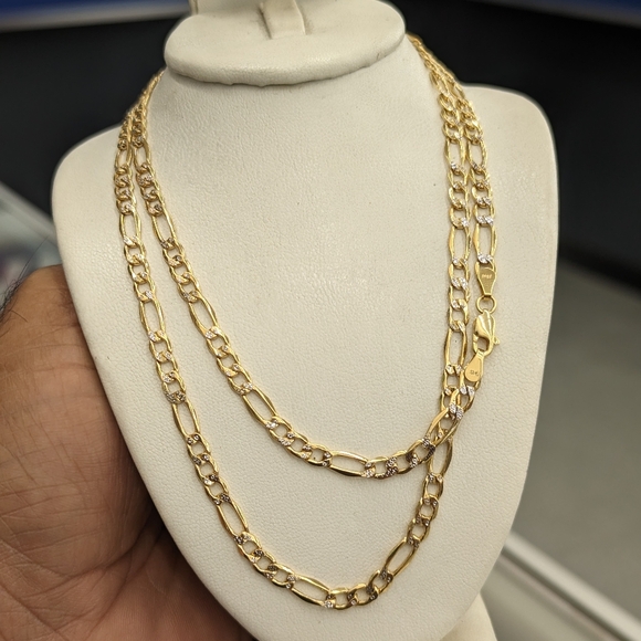 10kt Real Gold Figaro Diamond Cut Chain 4.5 mm 26 inches